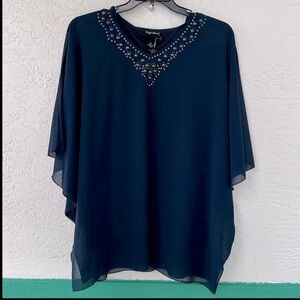 Maggie Barnes 2 Piece NWT Blue Blouse Tank OX 16W Sequence Beaded V Neck